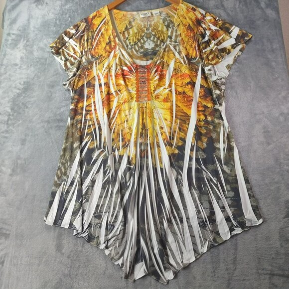 Cato Woman Plus Size Embellished Asymmetrical Tunic 18 20W Fall Boho Artsy‎ - Picture 1 of 10